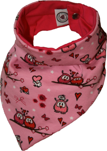 Wendezahntuch turnable tooth bandana pair of owls pink