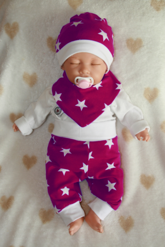 Baby-Set 3-parts stars burgundy - cap, neckerchief, pants